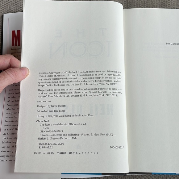 The Icon. Neil Olson. Thriller. LIKE NEW. Hardcover. 1st Ed. 2005 - Picture 8 of 11